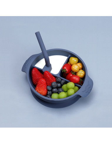 Silicone Divided Suction Bowl - Steel Blue