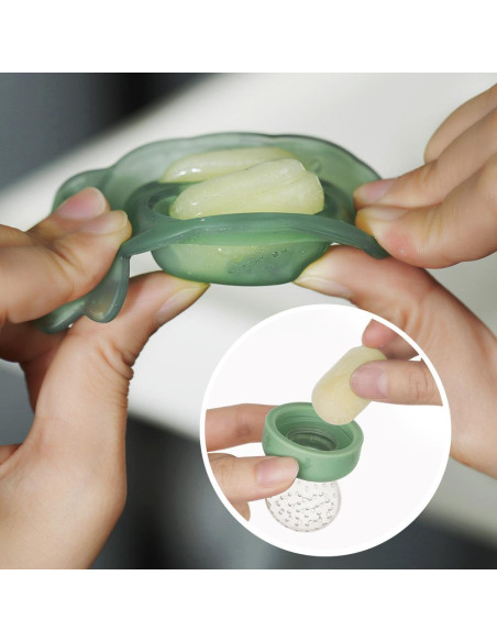 Freeze-N-Feed Minikombi Fruchtsauger + Eiswürfelform - Olivgrün