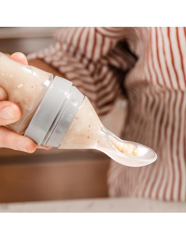 Squeeze Fütter-Flasche mit Löffel - Peach