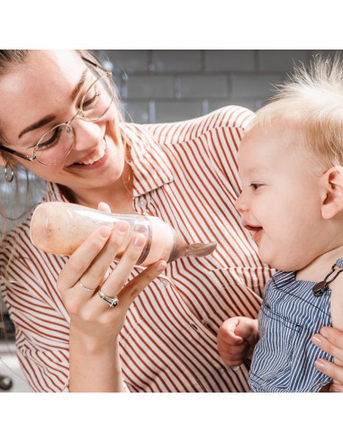 Squeeze Fütter-Flasche mit Löffel - Peach